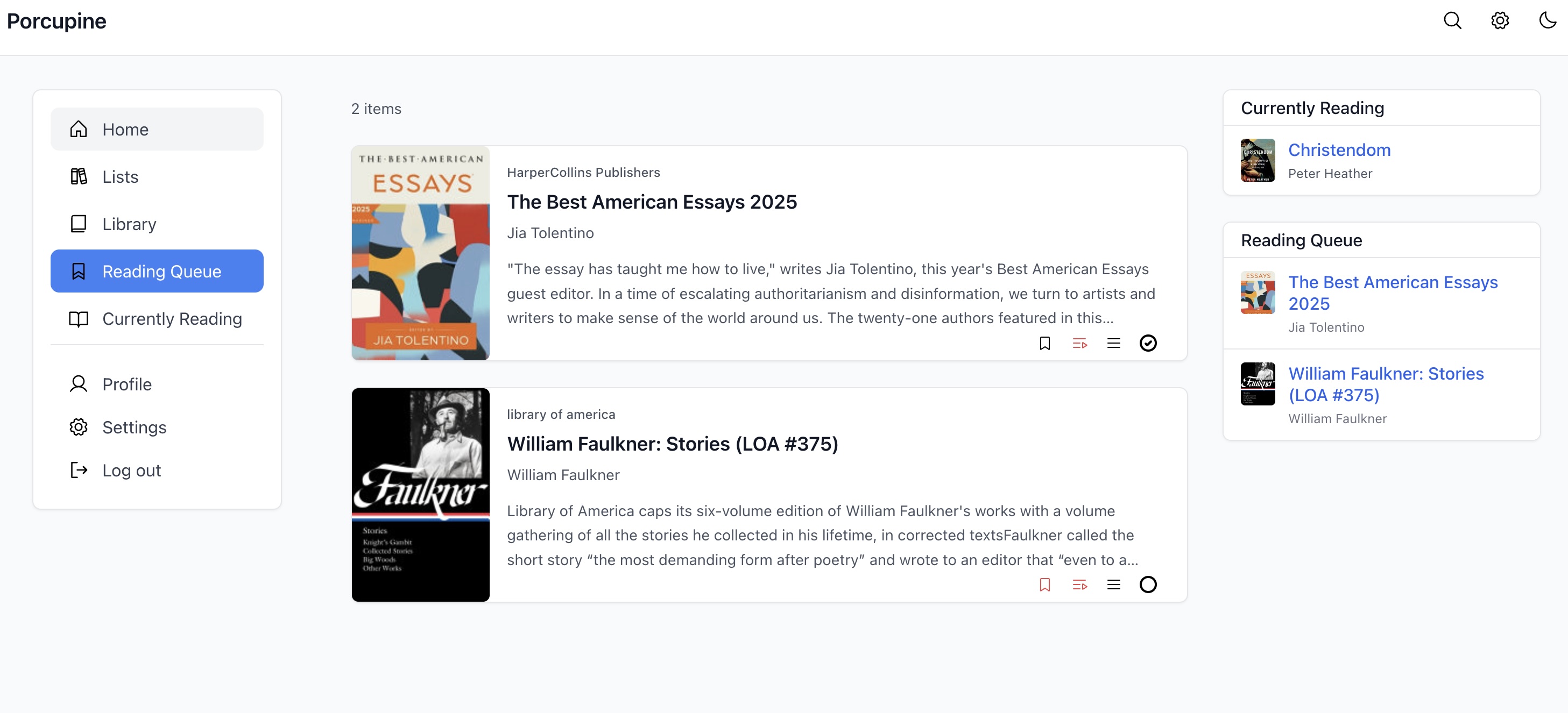 Porcupine Reading Queue